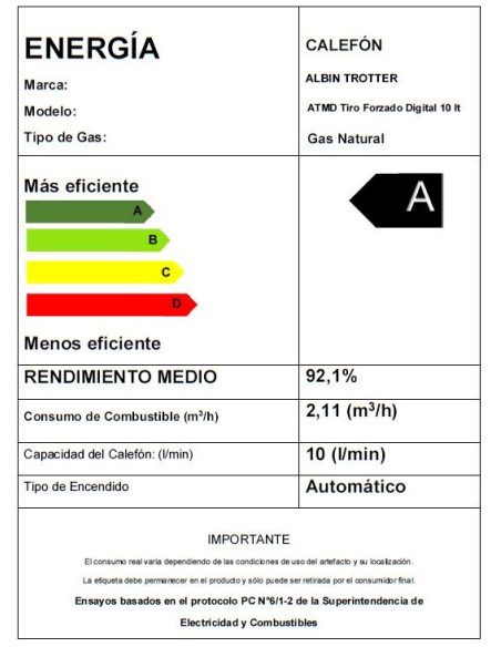 CALEFON ATMD 10 LT TIRO FORZADO DIGITAL