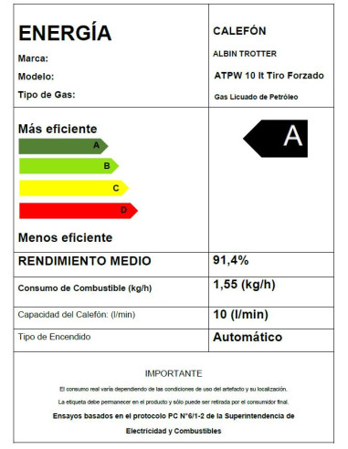 CALEFON ATPW 10 LT TIRO FORZADO